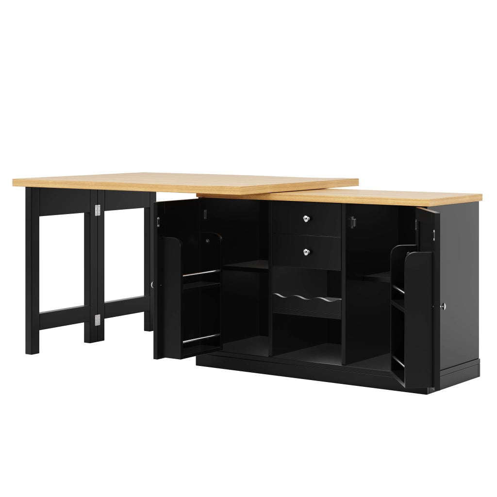 TAVOLO Cucina allungabile 120-197x40x74 cm girevole 360° MDF nero