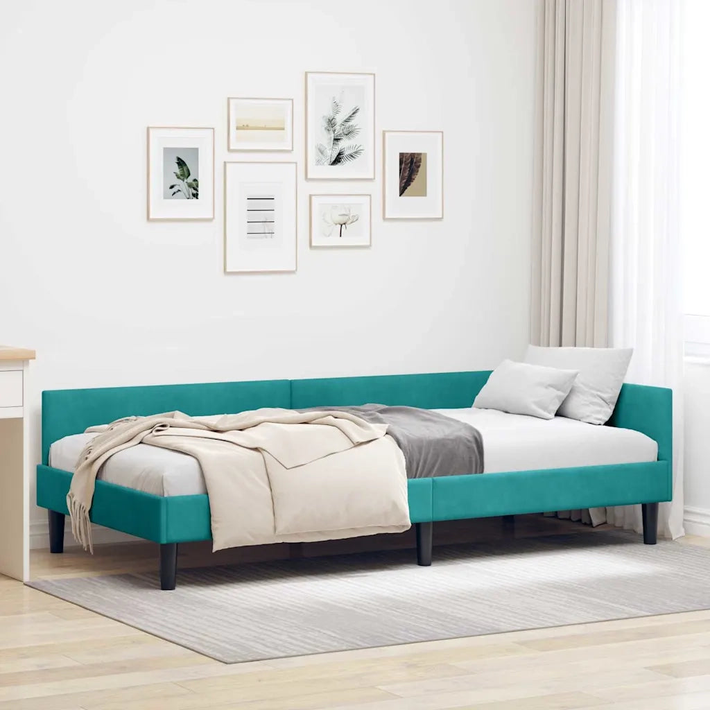 Cornice del letto ad angolo Turchese 100 cm x 200 cm Velluto 42016172