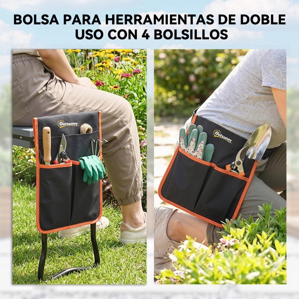 Sgabello Pieghevole da Giardino ¨C Xylo ¨C con Cuscino EVA e Marsupio Portattrezzi Carico 150kg