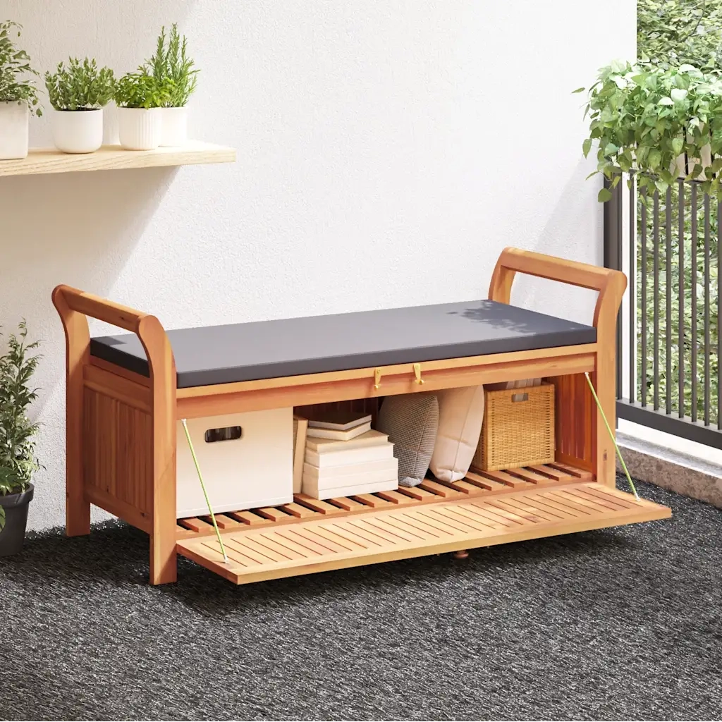 Panca Portaoggetti Giardino Cuscino-Sgabello-Panca con Contenitore 126cm Legno Massello Acacia 582680