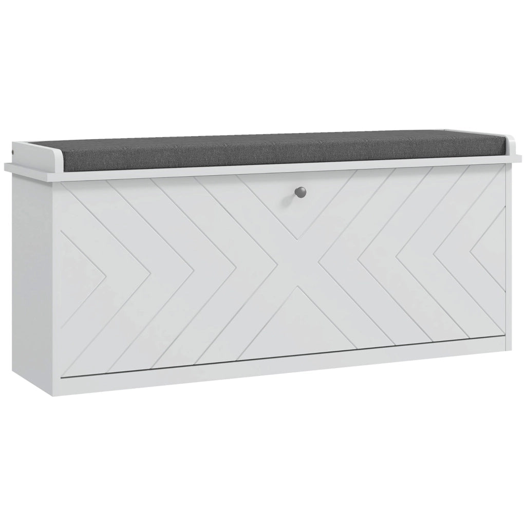 Panca porta scarpe con cassetto, cuscino e ripiano regolabile ¨C Minimal ¨C Bianco 100x26x48 cm