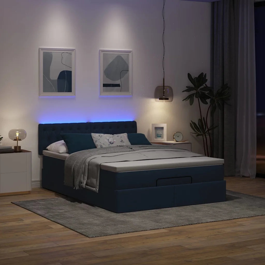 Struttura Letto Pouf con Materasso Blu 140x200cm in Tessuto 3312401
