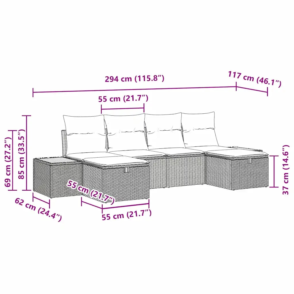Set Divano da Giardino con cuscino 6 pcs Grigio polyrattan 3359651