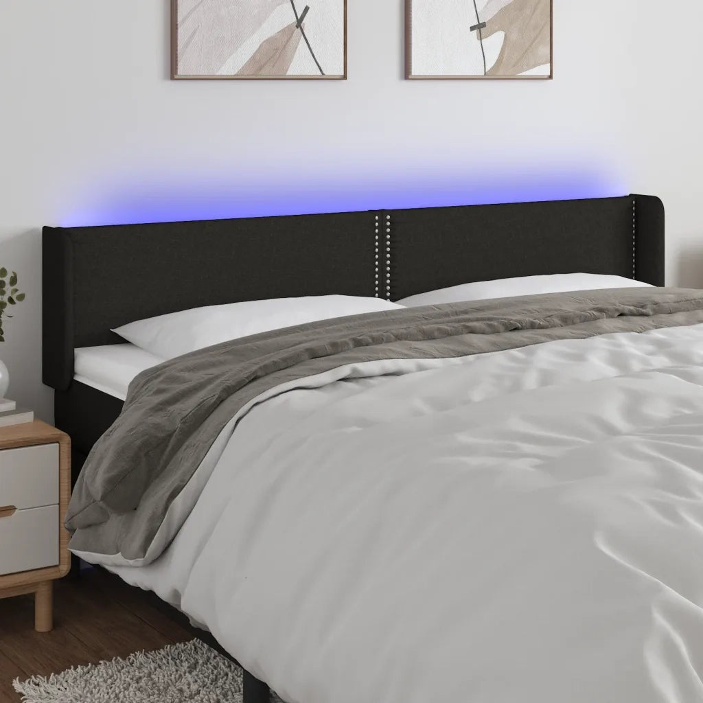 Testiera a LED-Testata con LED Nera 183x16x78/88 cm in Tessuto 393792