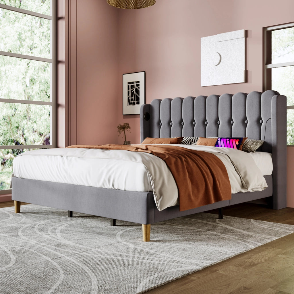 letto imbottito lino grigio 180 x 200 cm