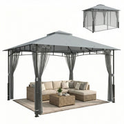Gazebo da Giardino ¨C Xylo ¨C Doppio Tetto Pareti in Rete UPF50+ Grigio 360x300x275cm