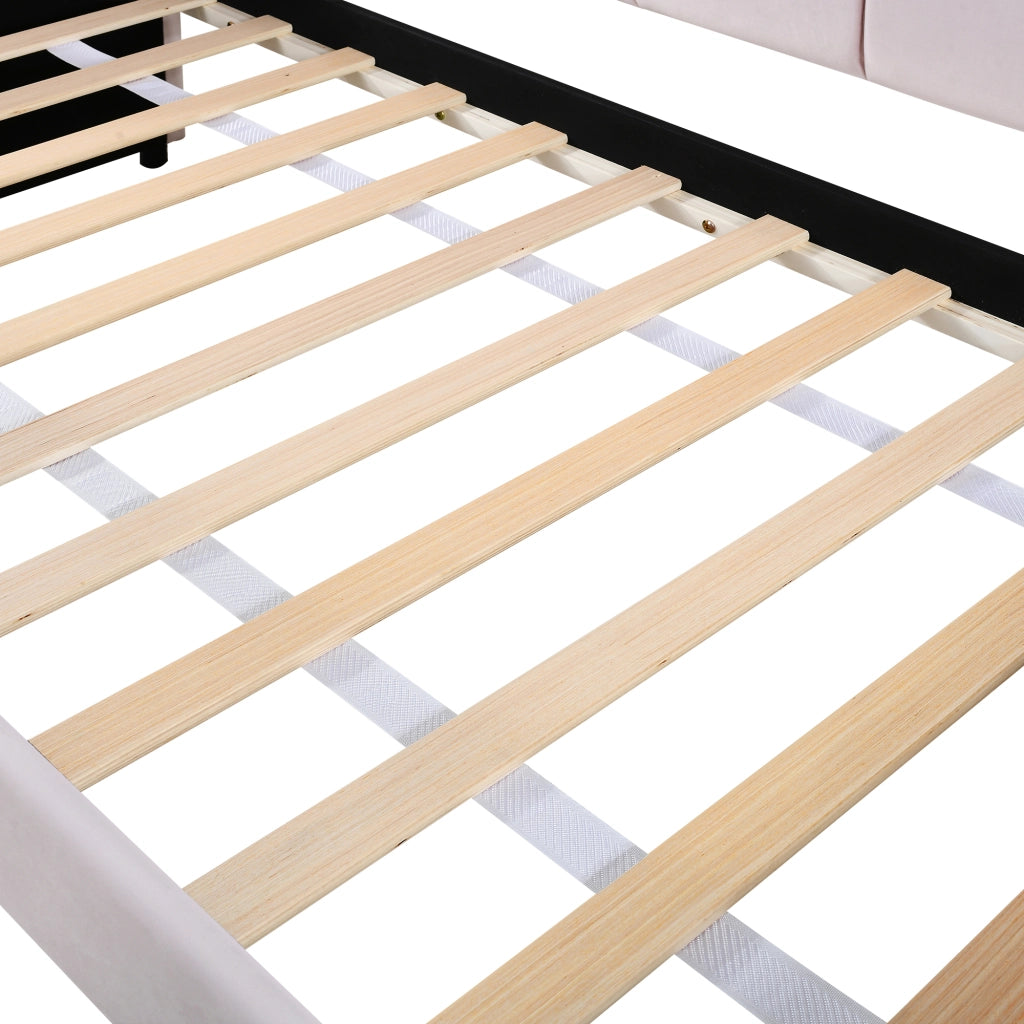 OKWISH Letto a Scomparsa 90×200 cm, Letto Singolo con Letto Estraibile, LED Regolabile e Telecomando, senza Materasso, Velluto, Rosa