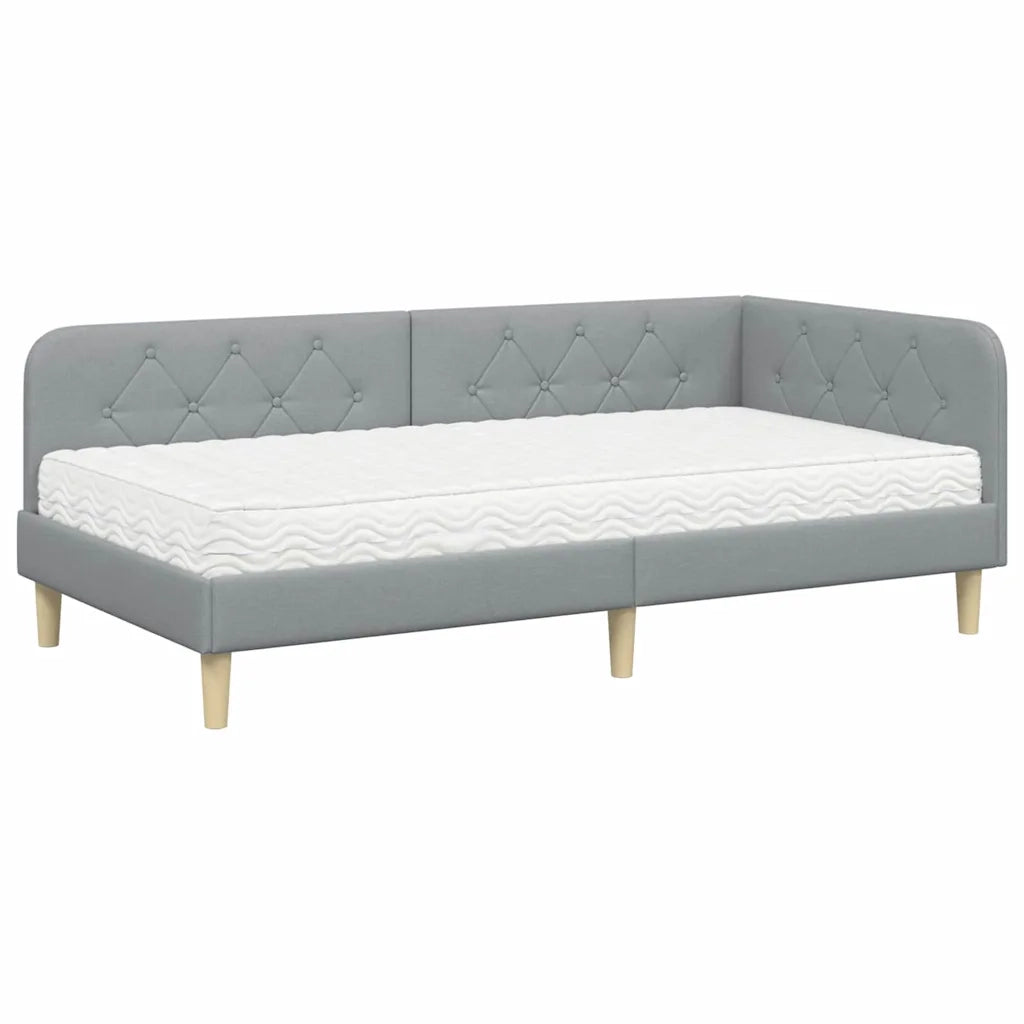 Cornice del letto ad angolo Grigio chiaro 90 x 190 cm Tessuto 3394109