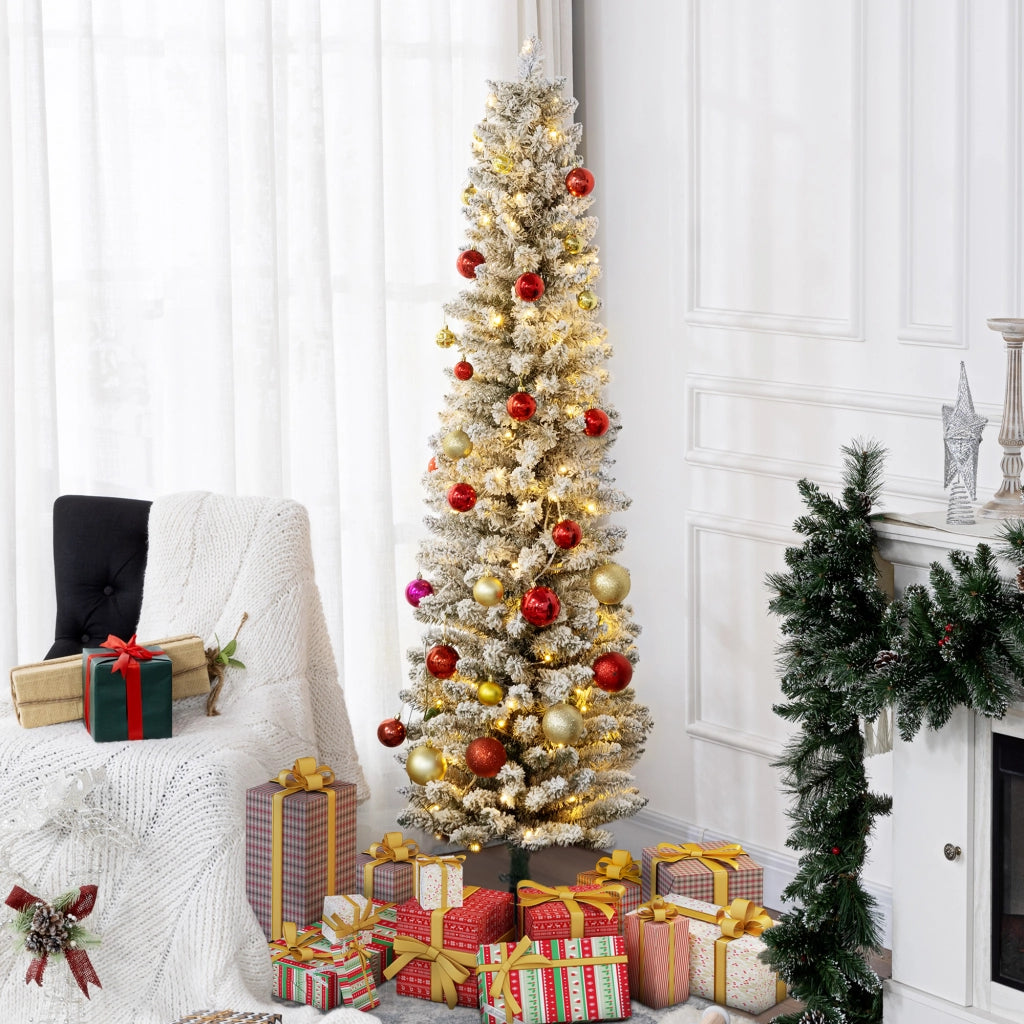 Albero di Natale Innevato con Luci LED ¨C Minimal ¨C Verde ?52x180 cm 329 Rami Plastica Metallo