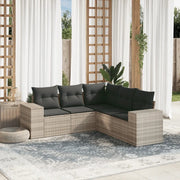 Set Divano da Giardino 5pz con Cuscini Grigio Chiaro Polyrattan