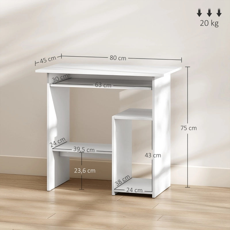Scrivania, 80 x 45 cm, scrivania per computer, scrivania da ufficio con vassoio per tastiera, vani a giorno e superfici di appoggio, in truciolato,