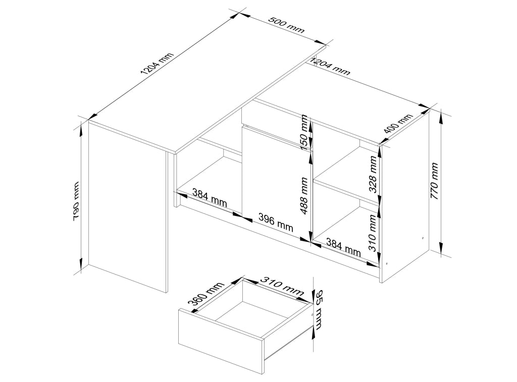 Scrivania angolare AKORD B17 Sonoma Quercia 120 cm 1 anta 1 cassetto 120x126x79 cm