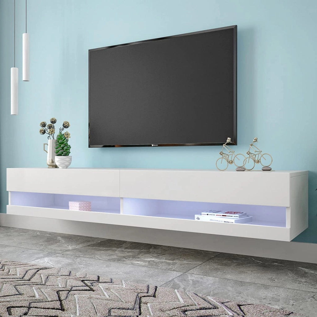 MOBILE TV sospeso con LED MDF bianco controllo via app e telecomando