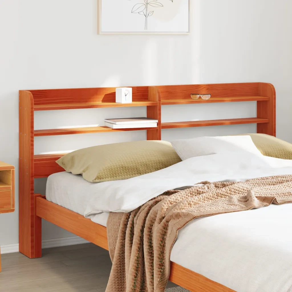 Testiera | Testata con Ripiani Marrone Cera 160 cm Legno Massello di Pino