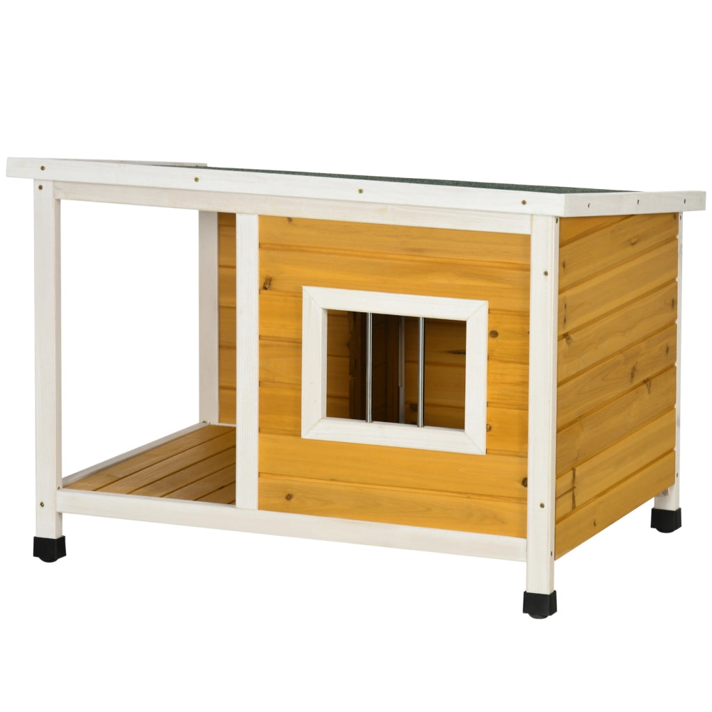 Cuccia per Cani da Esterno in Legno di Abete con Veranda Coperta e Tetto Inclinabile. 85.5x62x60 cm. Multicolore