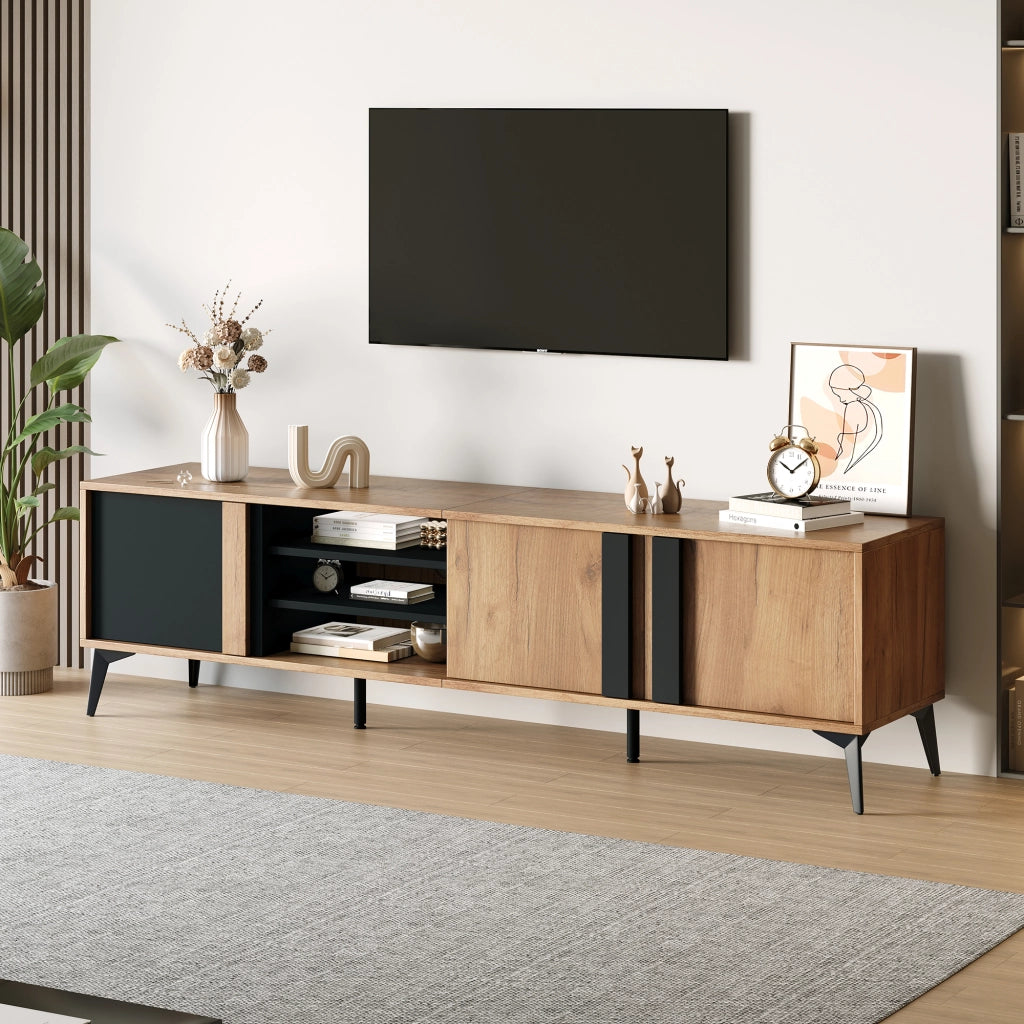 Cassettiera per TV marrone e nero in truciolare lunghezza 180 cm