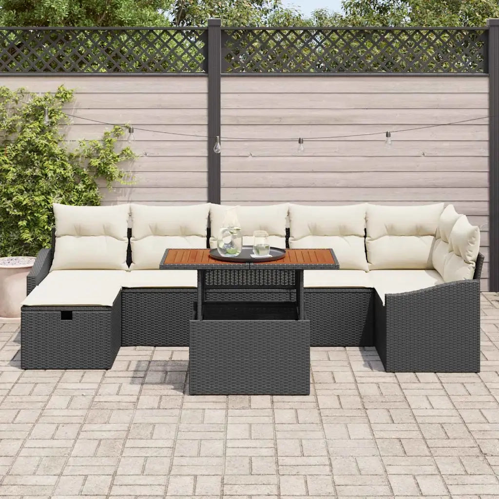 Set Divano da Giardino 8 pcs Nero polyrattan
