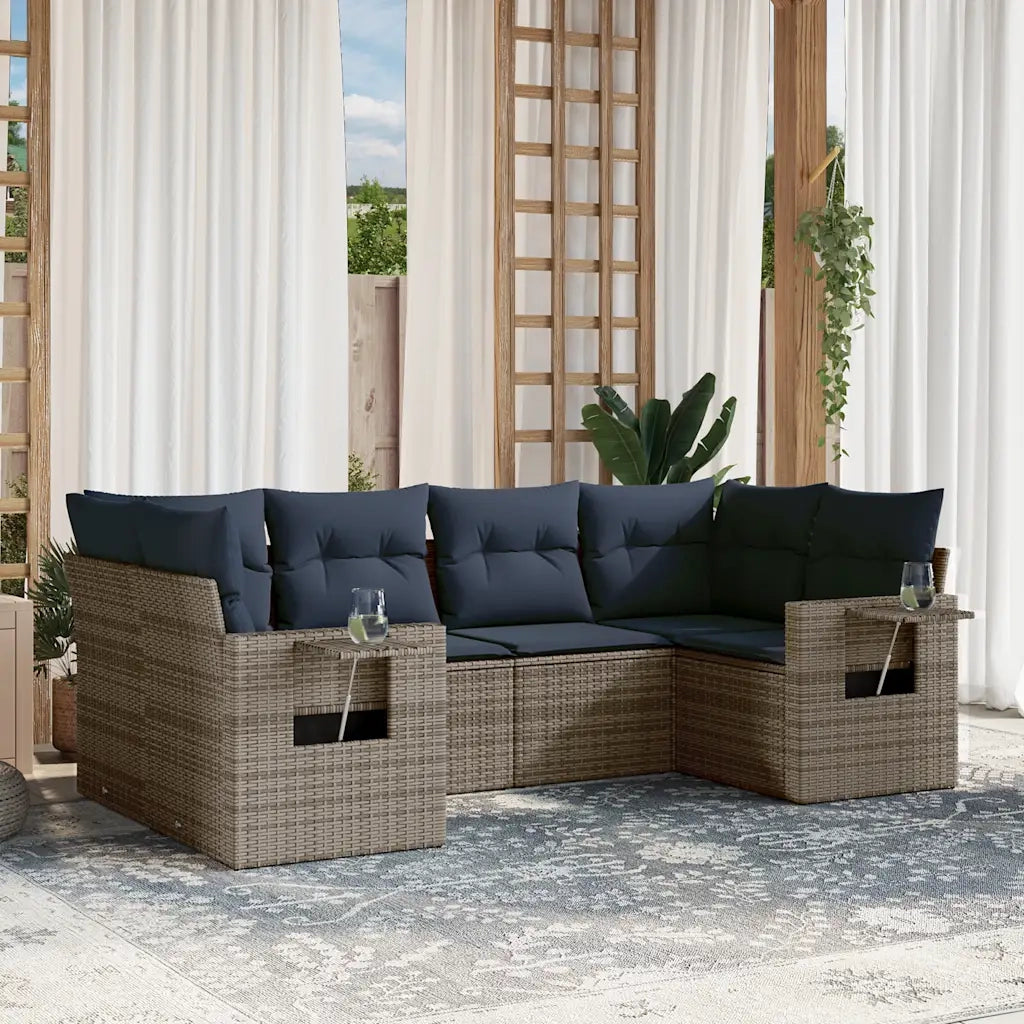 Set Divani da Giardino 6 pz con Cuscini Grigio in Polyrattan 3220580