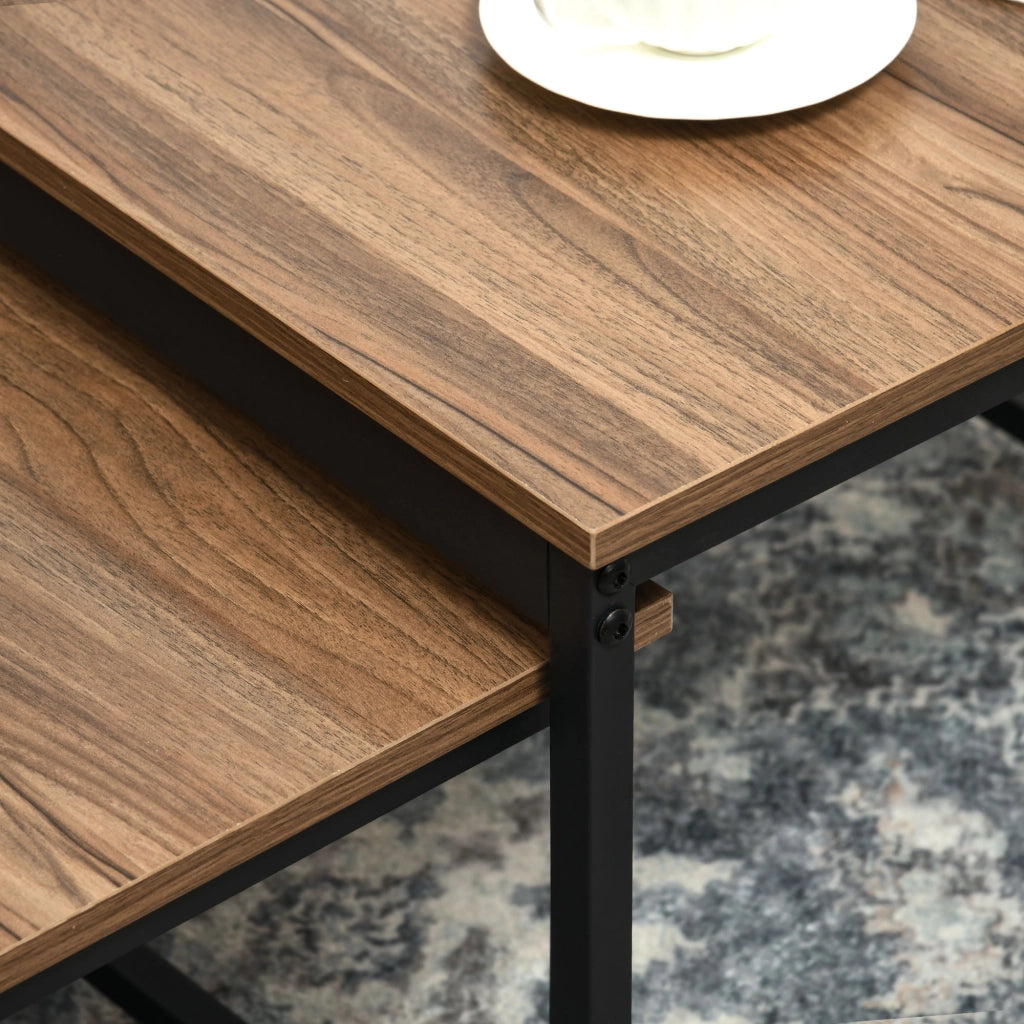 Set di 2 tavolini da caff¨¨, tavolini laterali dal design industriale, tavolini da soggiorno con effetto legno e acciaio naturale.