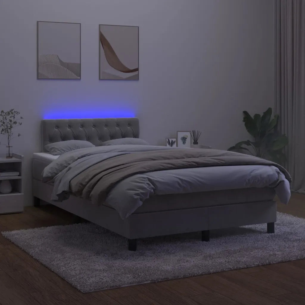 Letto a Molle con Materasso e LED Grigio Chiaro 120x200 cm Velluto 3134573