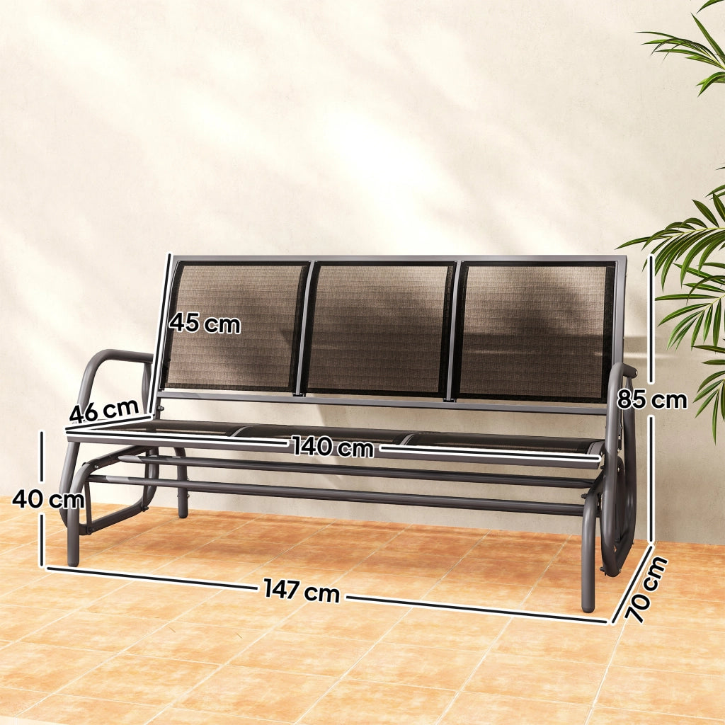 Panchina a dondolo a 3 posti; meccanismo a dondolo; capacità 300 kg; 147 x 70 x 85 cm; Grigio scuro