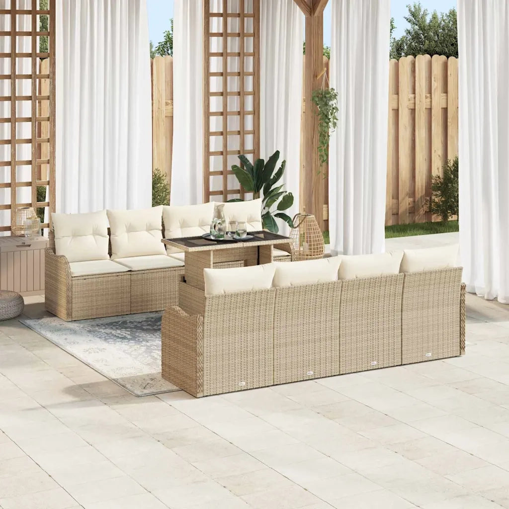 Set Divano da Giardino 9 pcs Beige Rattan in Polipropilene 3357164