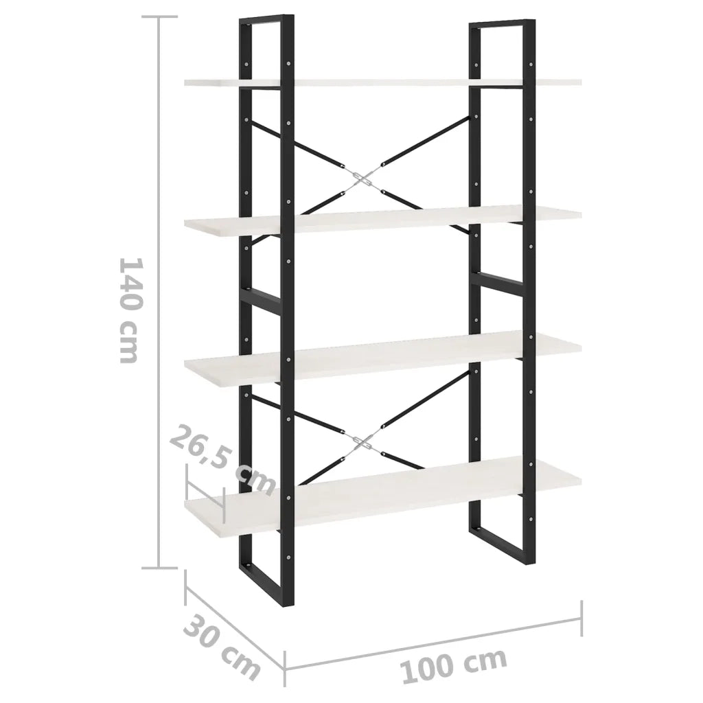 Libreria a 4 Ripiani-Scaffale per Libri-Mobile di Stoccaggio Bianca 100x30x140 cm in Massello di Pino