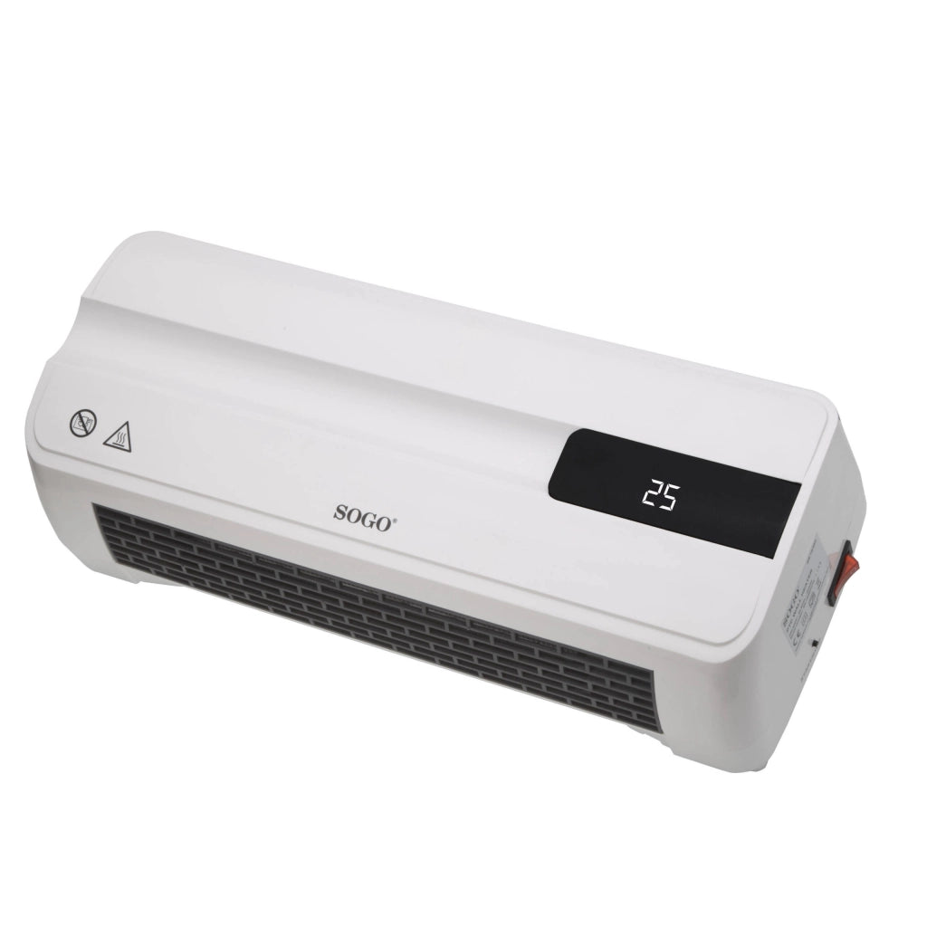Termoventilatore da parete PTC 2000W con display LED digitale, telecomando, timer 7 giorni, termostato elettronico - SOGO