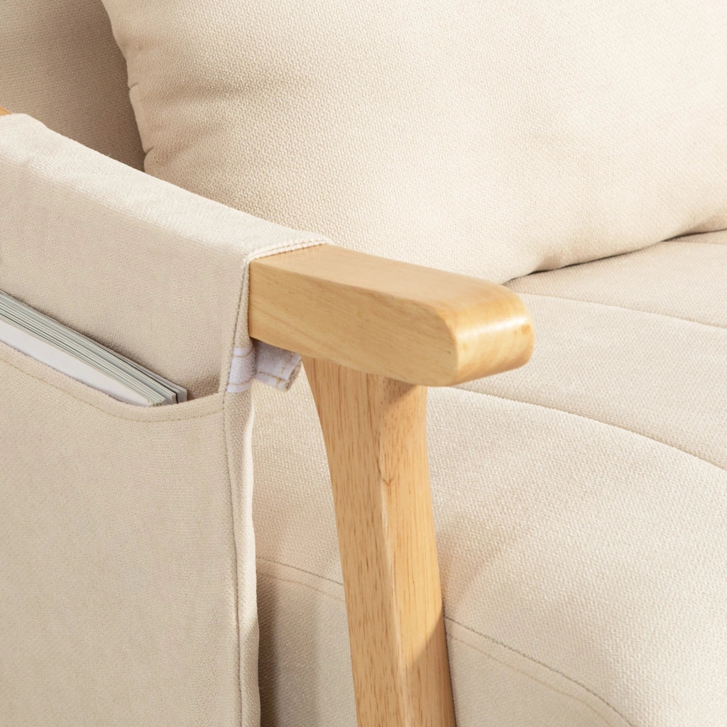 Poltrona a Dondolo con Cuscino ¨C Minimal ¨C Legno, Beige