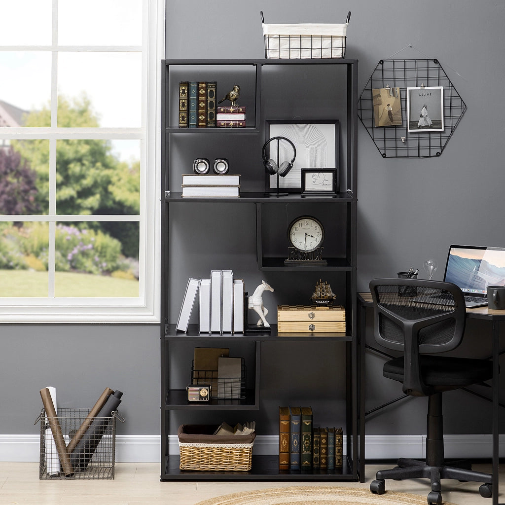 Libreria scaffale 7 livelli in metallo stile industriale ¨C Minimal ¨C 83x34x180 cm nero