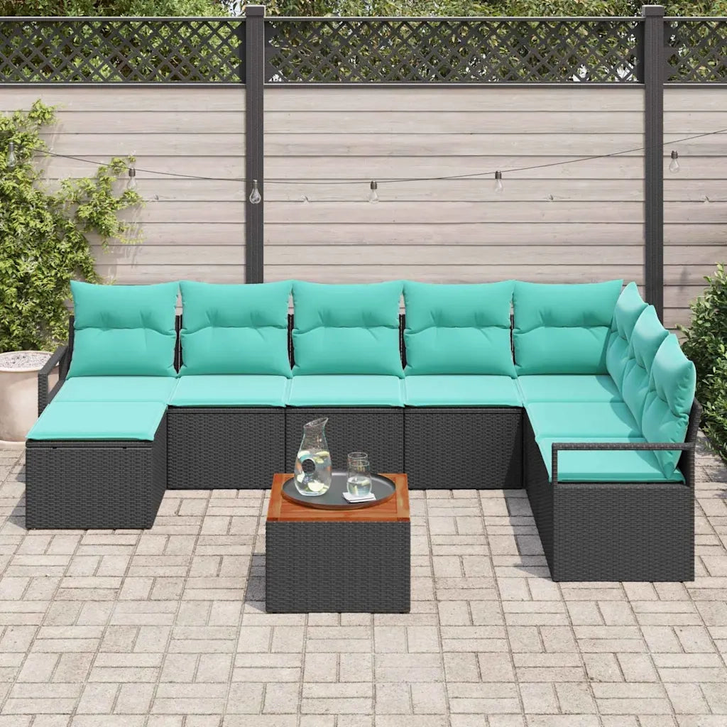 Set Divano da Giardino con cuscino 9 pcs Nero polyrattan 3347746