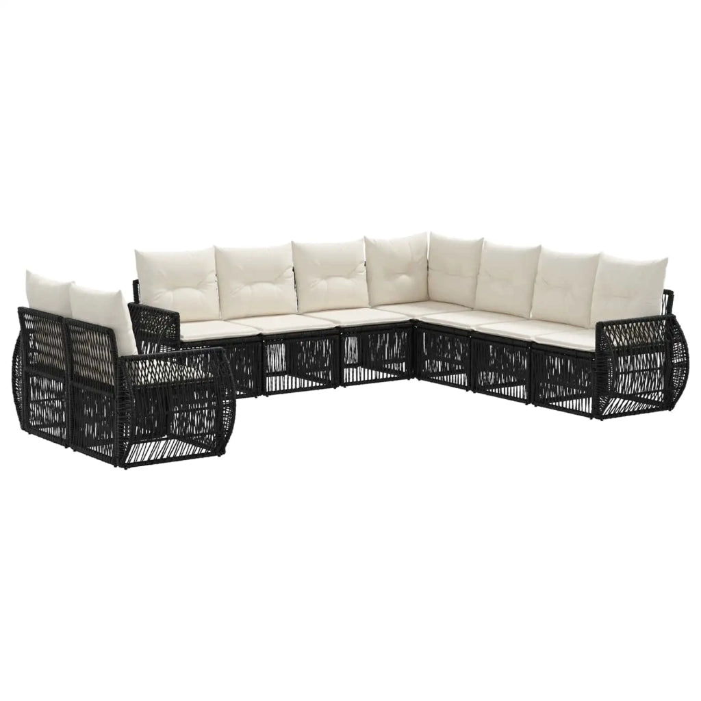 Set Divano da Giardino 9 pz Nero e Bianco Crema polyrattan 3435457