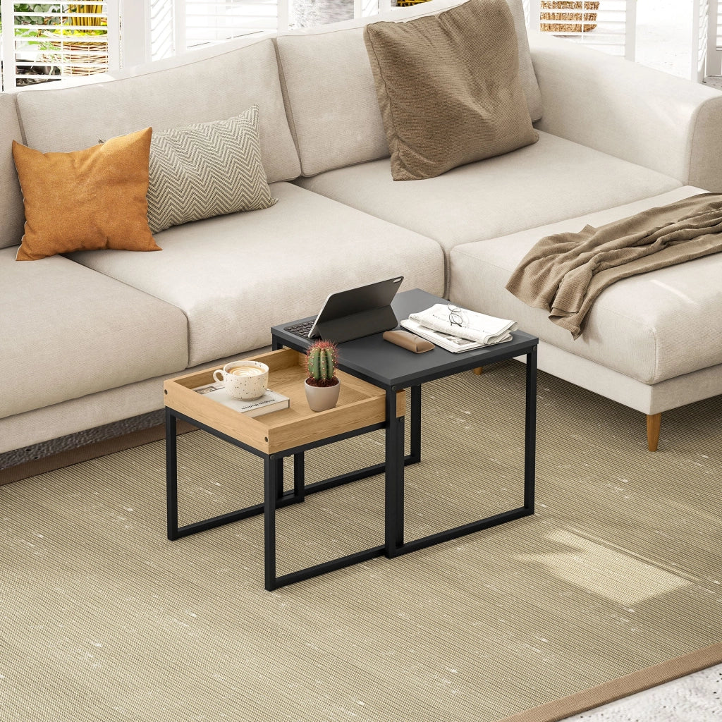 Set 2 Tavolini con Gambe a U Impilabili in Legno e Acciaio