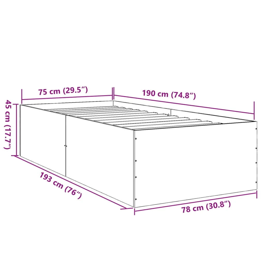 Letto singolo | Letto per adulti | Giroletto Grigio Sonoma 75x190 cm in Legno Multistrato