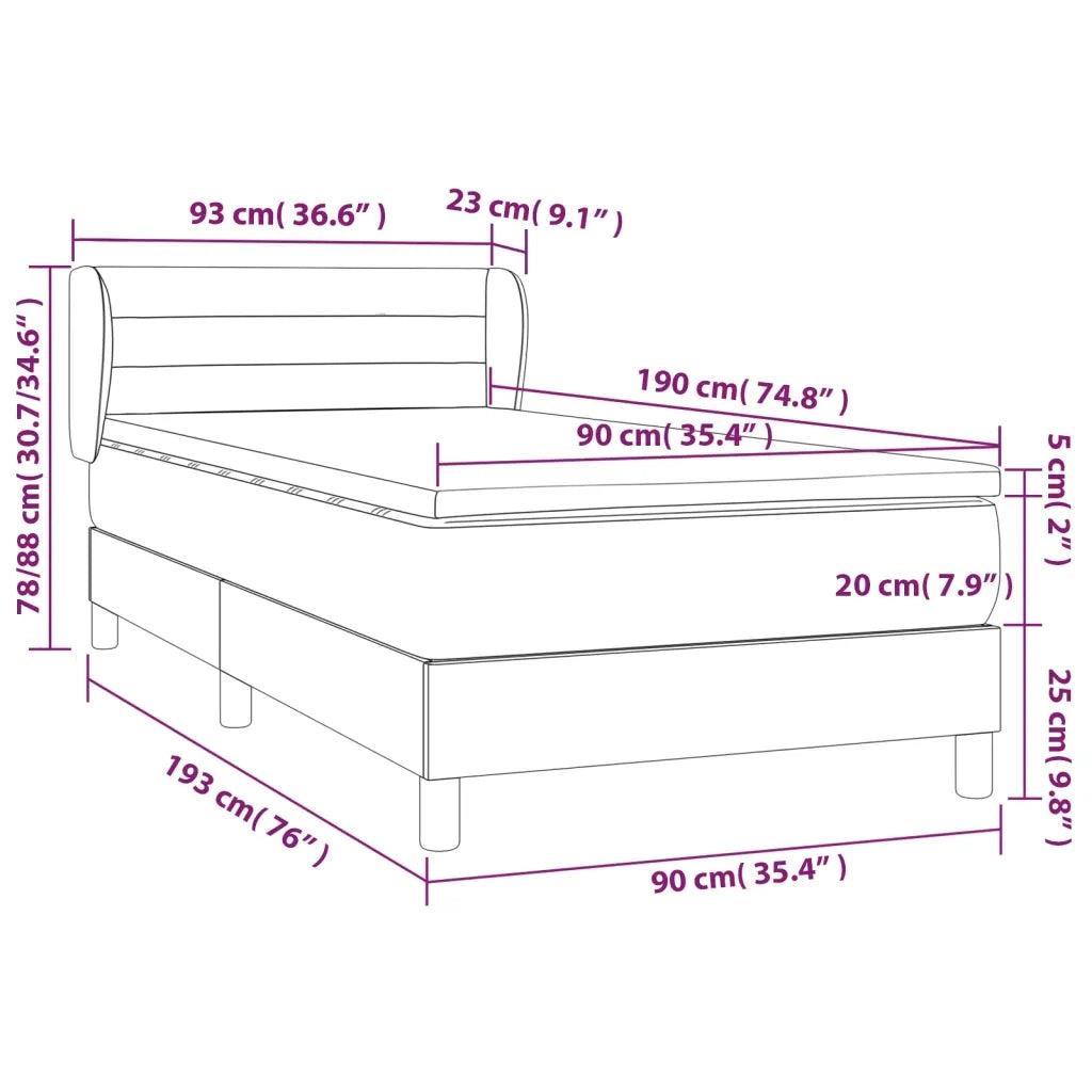 Letto singolo | Letto per adulti | Giroletto a Molle con Materasso Crema 90x190 cm in Tessuto