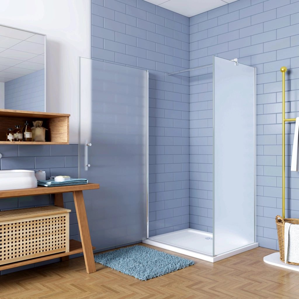 195cm Box Doccia Angolare Irreversibile Porta Battente con Lato Fisso 90x90cm Vetro Satinato 6mm Anticalcare Barra 90 cm