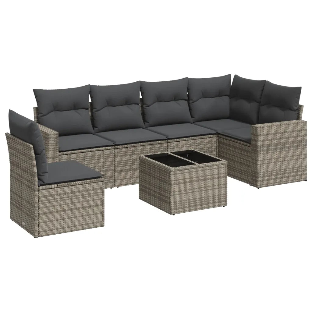 Set Divani da Giardino 7 pz con Cuscini Grigio in Polyrattan 3219030