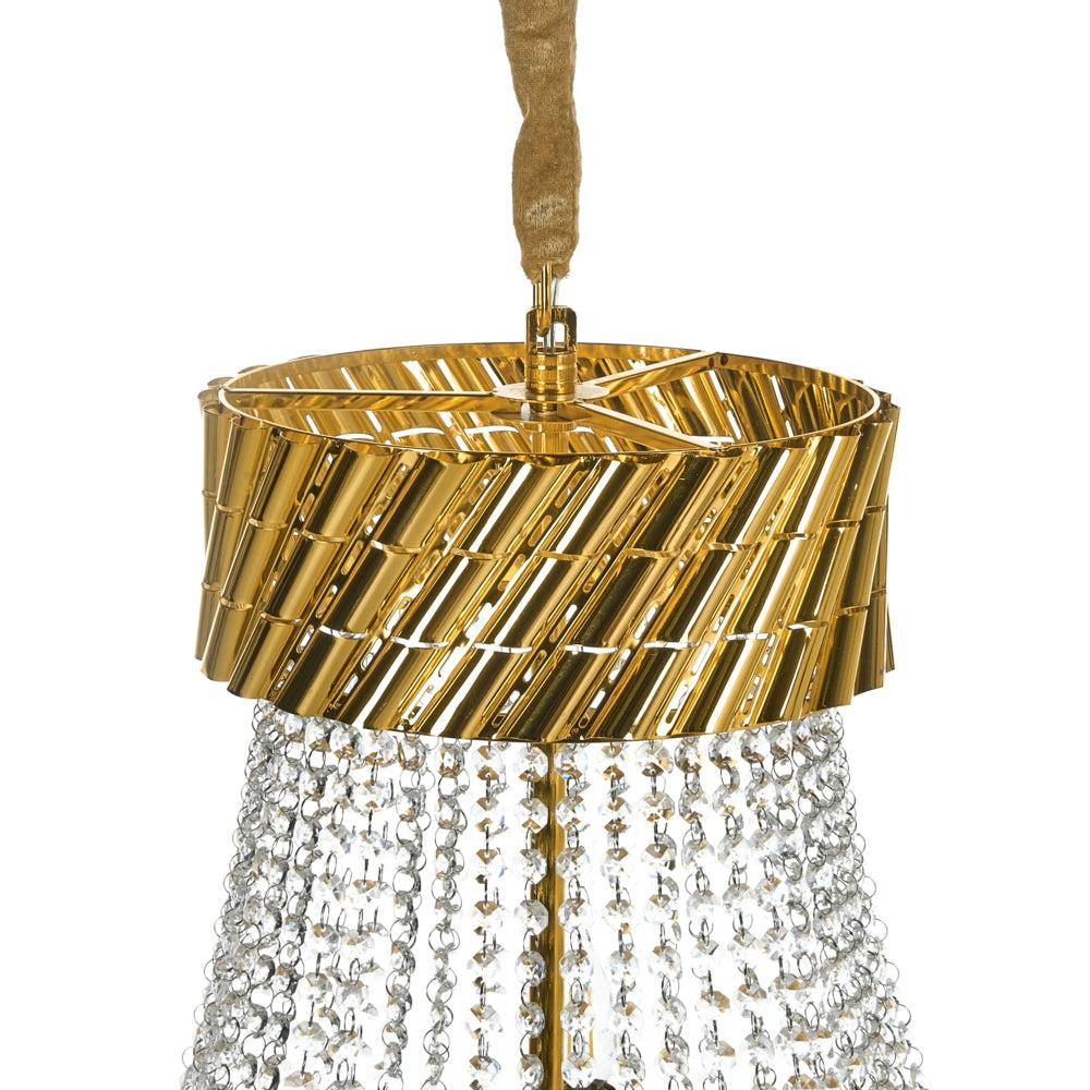 Lampadario con base in metallo dorato e cristalli ⌀ 70 cm Lampada a sospensione Stile glamour Sala da pranzo Soggiorno