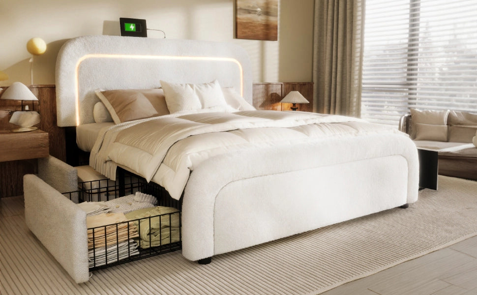 letto imbottito sherpa bianco 140x200 cm