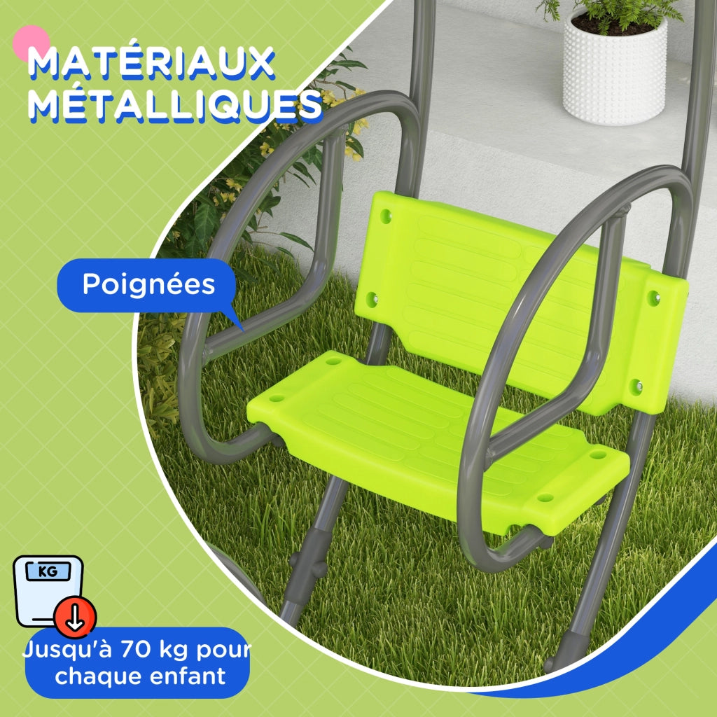Altalena da Giardino per Bambini ¨C Xylo ¨C Metallo Verde 110,5x40,5x180 cm 2 Posti 3-6 Anni
