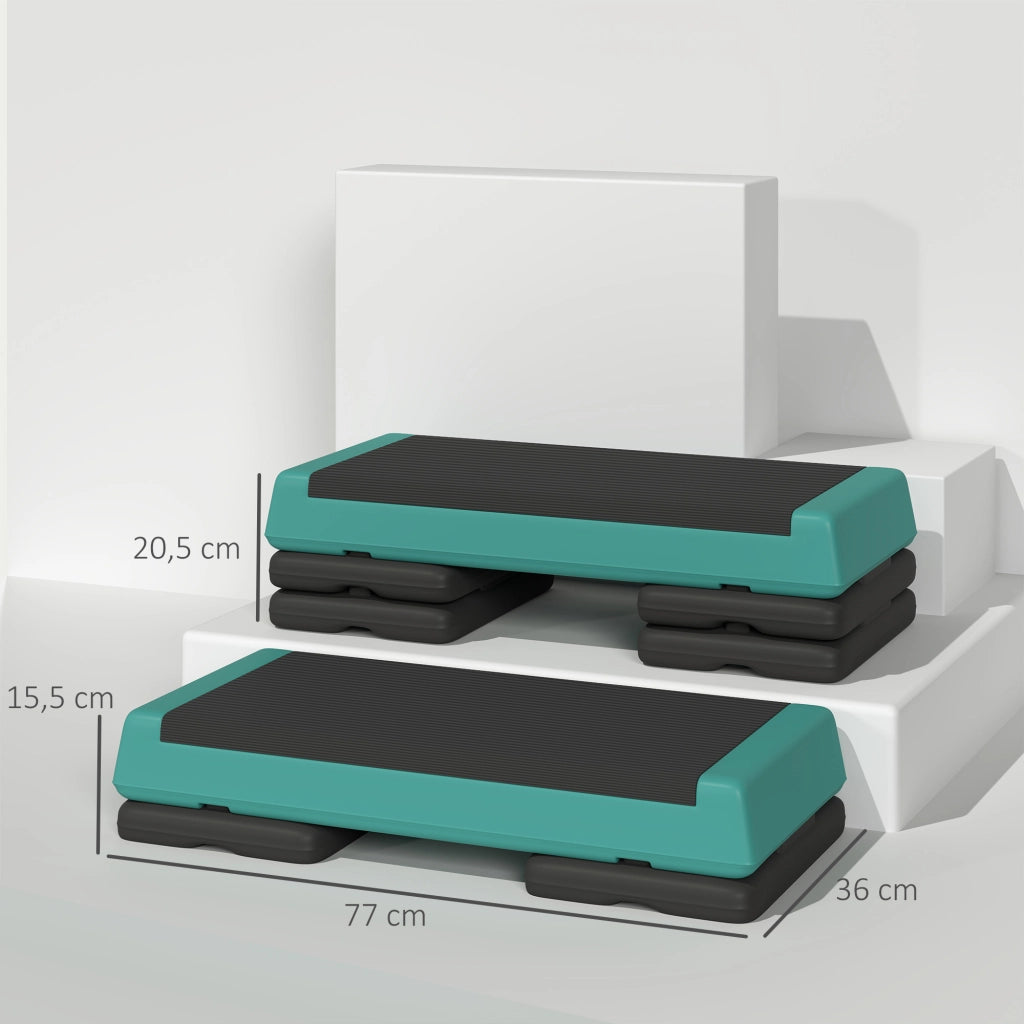 Step Aerobico Fitness Antiscivolo ¨C Xylo ¨C Altezza Regolabile 3 Livelli 77x36x20,5cm Verde e Nero
