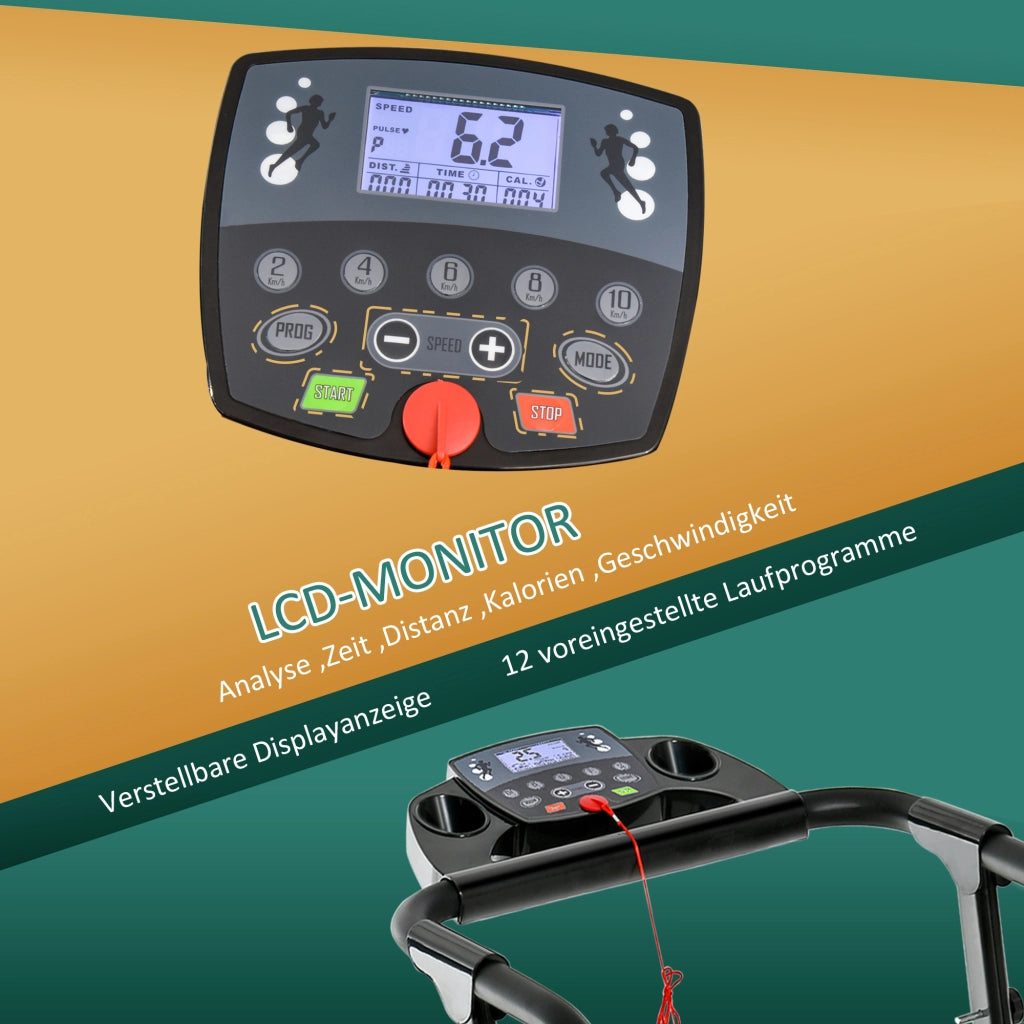 Tapis Roulant Elettrico Pieghevole ¨C Xylo ¨C LCD Display, 0,8-10 km/h, 500W, 123x62x117cm, Nero