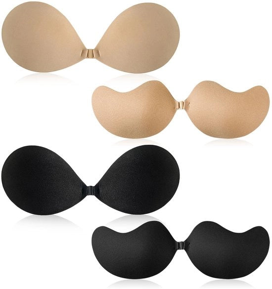 Sostegno per seno autoadesivo 4 pezzi - Push-up autoadesivo - Sostegno per seno invisibile - Sostegno per seno senza cinghia - Sostegno per seno riciclabile - Strato biologico, poliestere, spandex