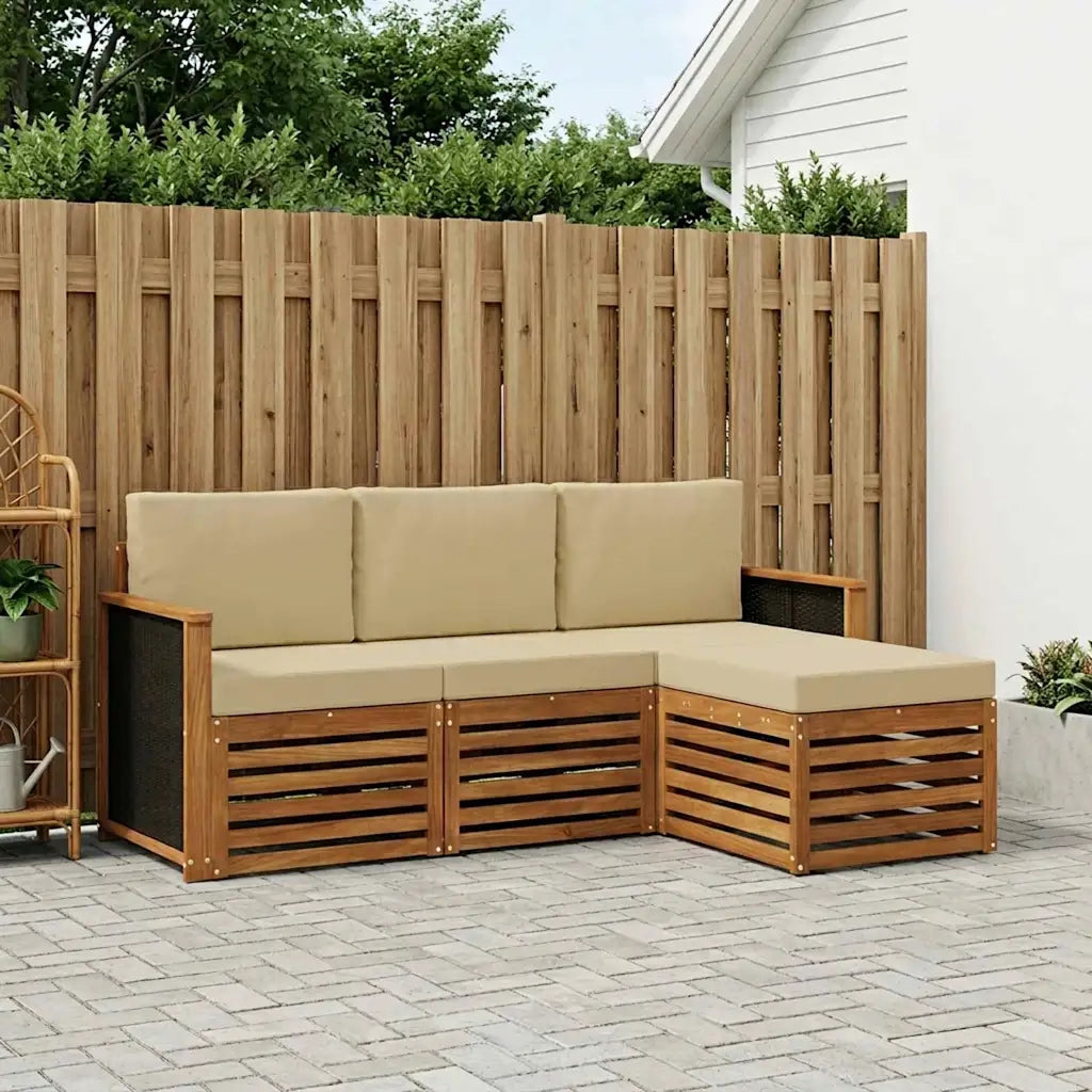Set di divani da esterno con cuscino 4 pcs Naturale e Beige 3384194