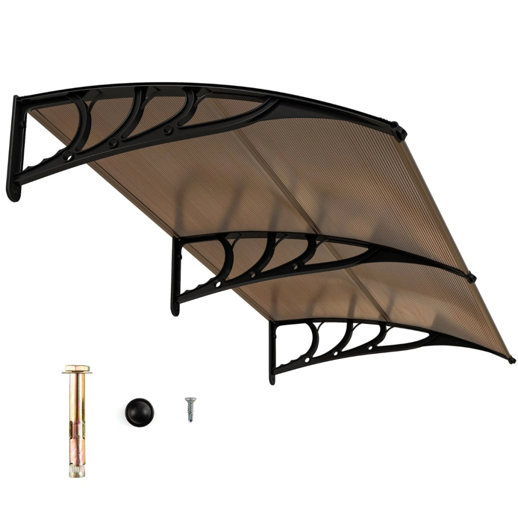 Tettoia per porta per protezione da sole pioggia neve, Tettoia per porta finestra in alluminio Marrone 199x99cm-Tende parasole