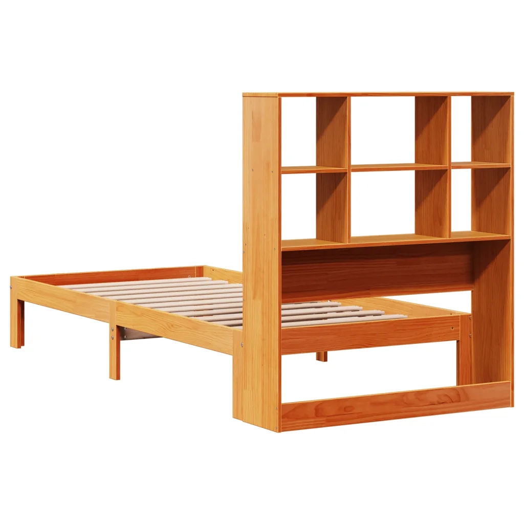 Letto Libreria senza Materasso-Struttura Letto con contenitore Marrone Cera 100x200 cm in Pino 430473