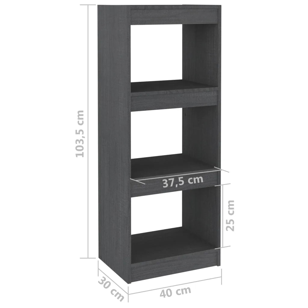 Libreria Divisorio-Scaffale per Libri-Mobile di Stoccaggio Grigio 40x30x103,5 cm Legno Massello di Pino