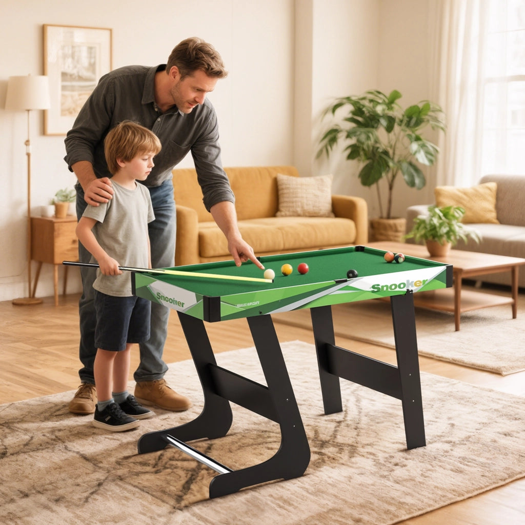 Tavolo da Biliardo Pieghevole 104x55,5x68 cm con Stecche Palle e Triangolo in MDF Verde e Nero