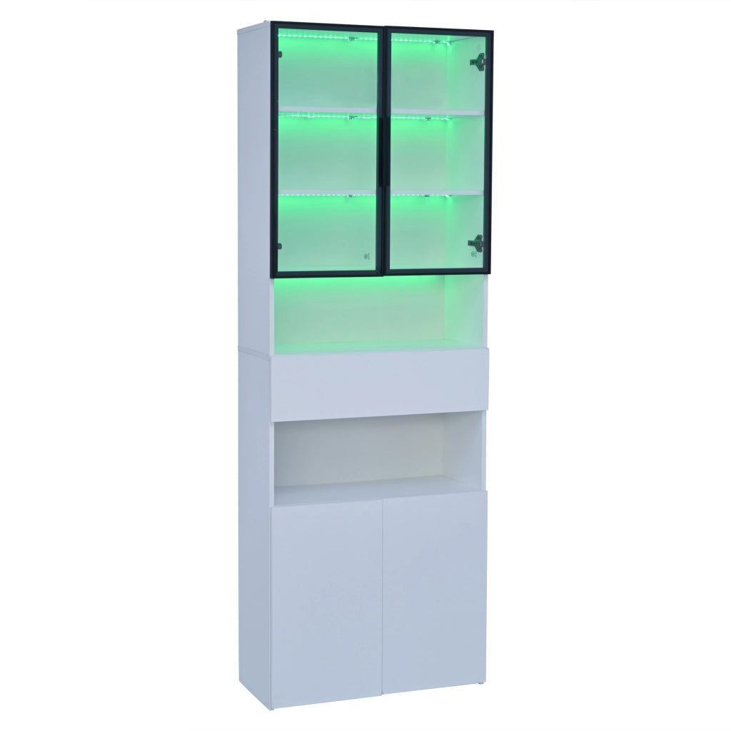 Vetrina alta con LED, 70 x 30 x 200 cm, bianca