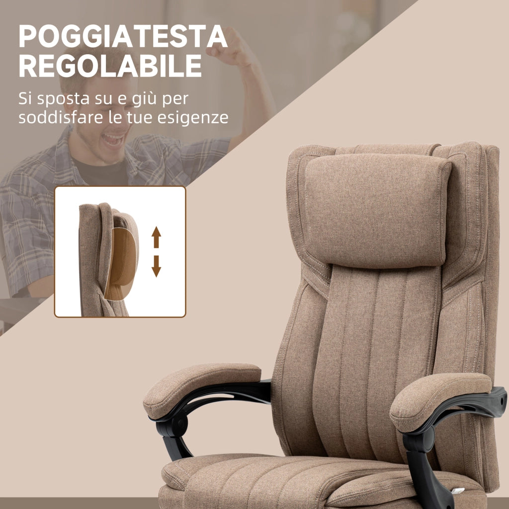 Sedia da Ufficio con Poggiapiedi ¨C Minimal ¨C Marrone, Tessuto Effetto Lino, 65x61x108-118 cm